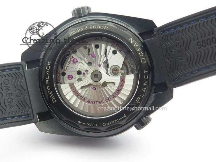 0317 Unique Planet Ocean 45mm Real Ceramic Blue BP-Maker Best Edition Black Dial On Nylon Rubber Strap A 8184